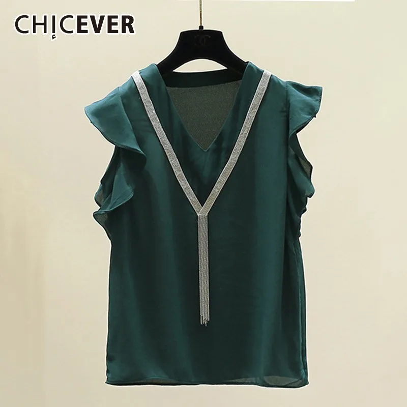 Женская шифоновая рубашка CHICEVER летняя Однотонная с v-образным вырезом и