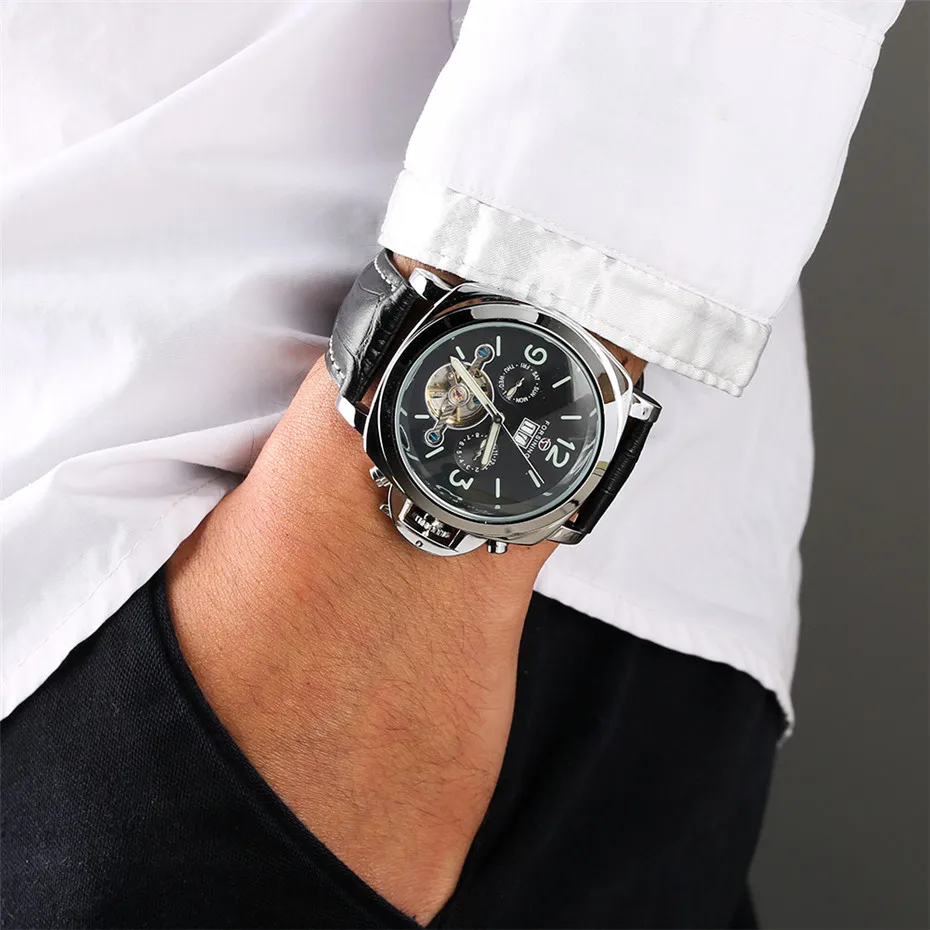 

Tourbillon Watch Men Automatic Mechancial Wristwatch Luminous Hands Business Mens Luxury Clock Auto Date Business Style Watches
