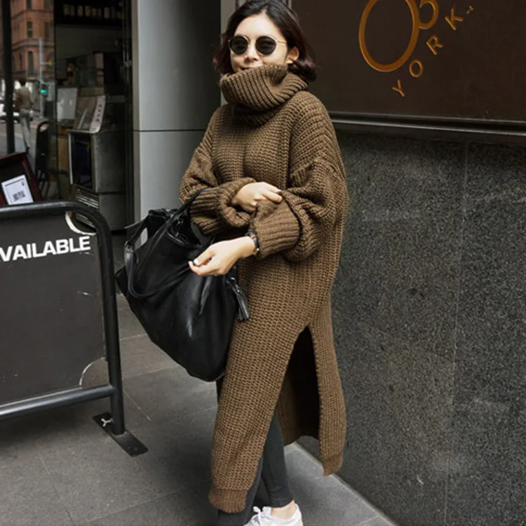 Женский свитер с высоким воротом pull femme hiver Длинный Теплый Вязаный Свитер
