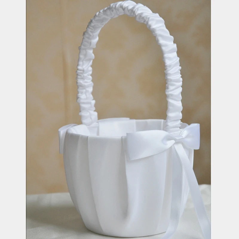 Promotion! White Romantic Bowknot Satin Wedding Ceremony Party Flower Girl Basket | Pots &amp Planters