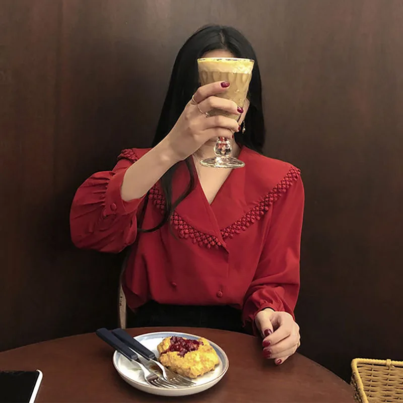 Женский дизайнерский топ с кисточками красная блузка длинными рукавами и двумя