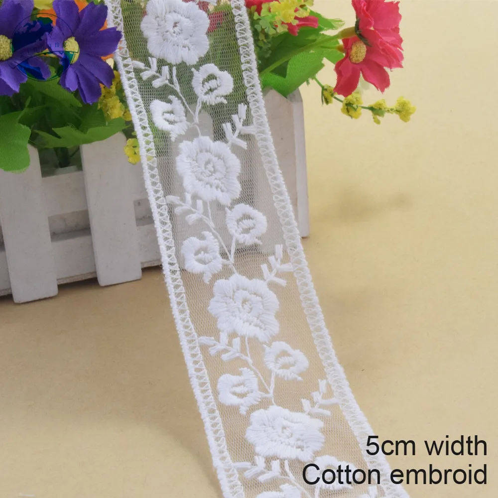 

10yards 5cm wide white lace cotton embroid lace sewing ribbon fabric guipure diy trims wedding lace DIY Garment Accessories#3288