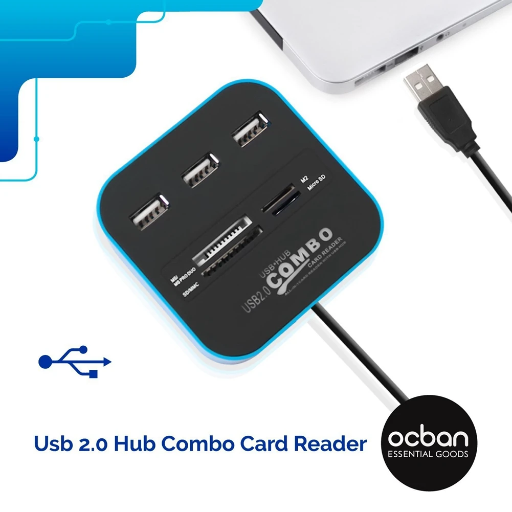 Комбо многофункциональный USB2.0 кард-ридер с концентратором сплиттер SD