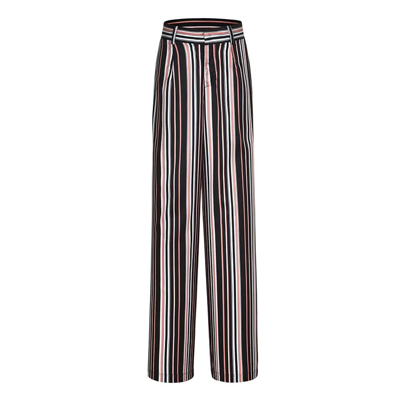 Женские летние с высокой талией в полоску широкие длинные штаны OL дамы узкие