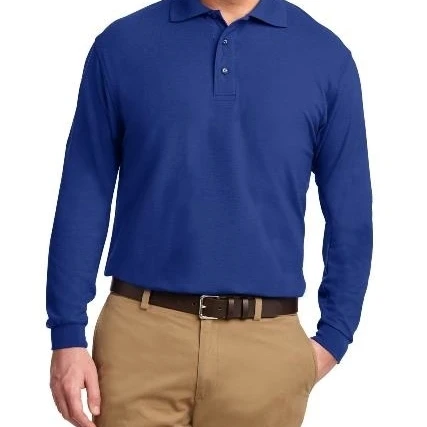 Port Authority K500LS Mens Long Sleeve Silk Touch Polo T-Shirt Royal Blue - 3XL |
