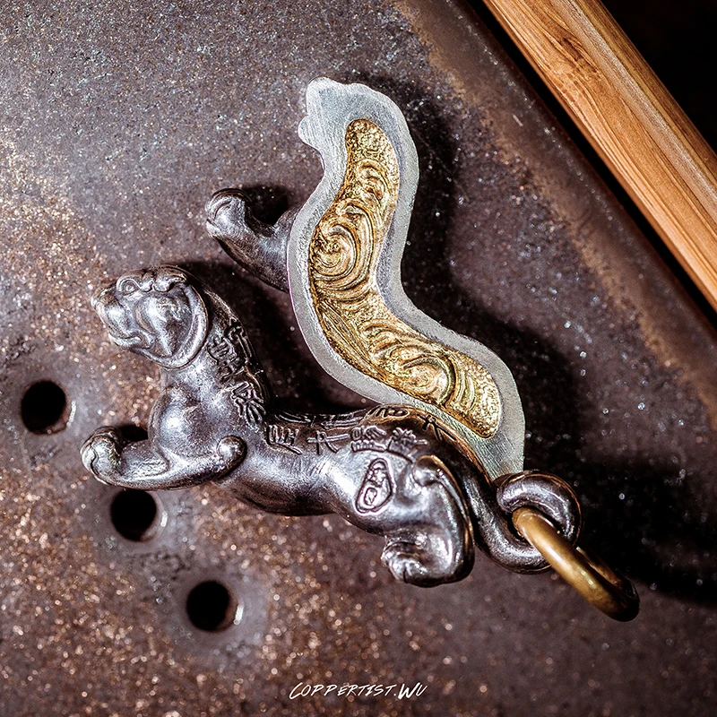 Coppertist. wu 925 серебряный Тигр символ питания жетон брелок для ключей ручной работы Модное животное кольцо для ключей с сумочкой кулон