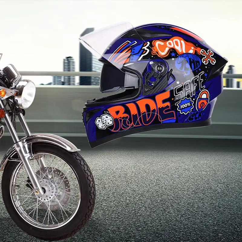 Мотоциклетный шлем с полным лицевым покрытием стильный четыре сезона двойной