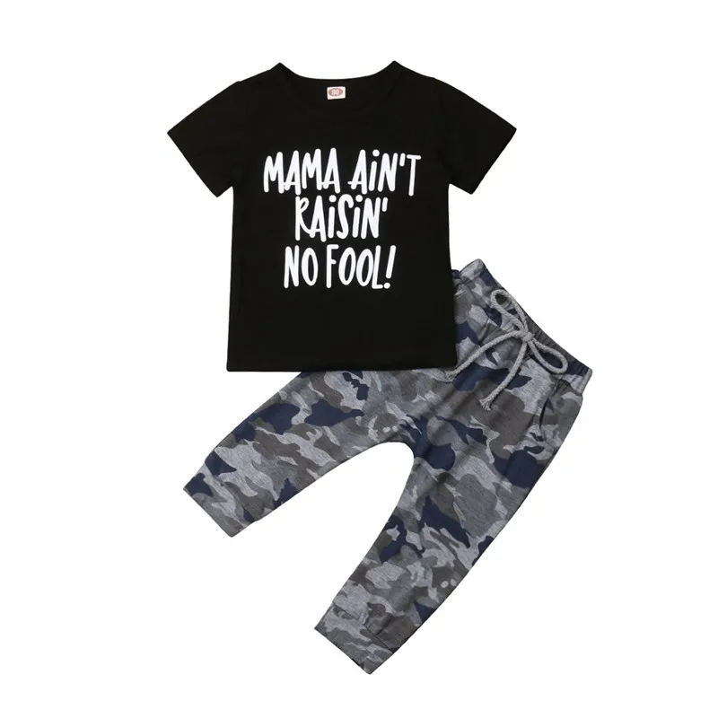 

1-6T Toddler Kid Baby Boy Camoflage Print Clothes Set Tops T Shirt Pants Tracksuit Outfit Casual 2pcs Summer