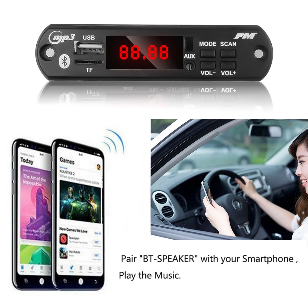 Универсальный Автомобильный Bluetooth MP3 WMA USB/TF/FM/AUX декодер плата 5 в 12 В аудио модуль