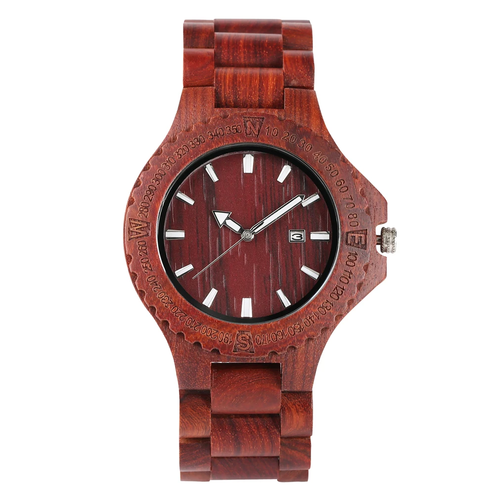 

Minimalist Red Sandalwood Wood Watch for Male Wooden Bracelet Wrist Watch with A Calendar Function for Man Quartz Bamboo Watches