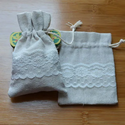 Льняная сумка на шнурке с принтом листьев кофейного дерева 8x10 см 9x12 см 10x15 см 13x17 см Упаковка из 50 подарочных мешочков для макияжа