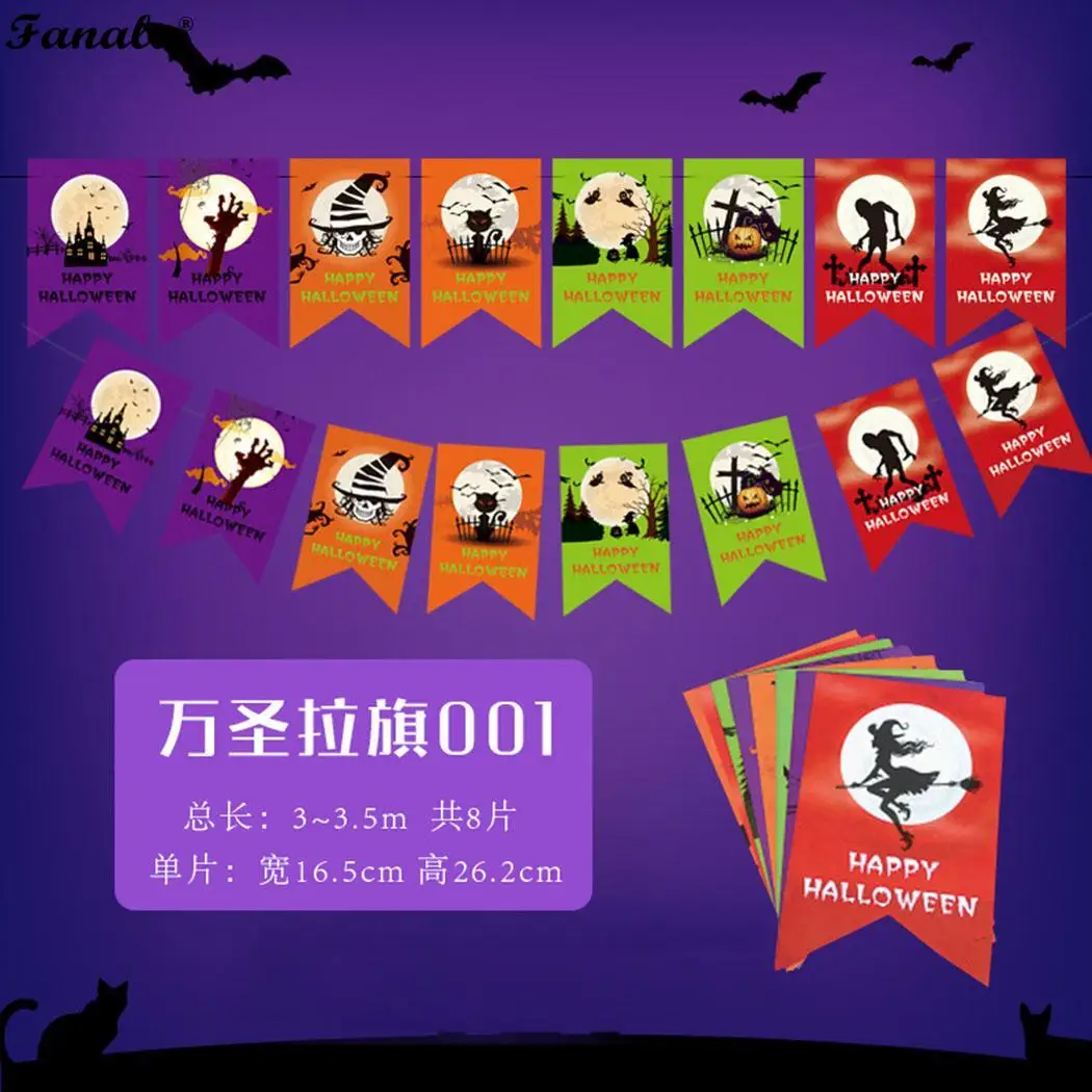 Halloween Decoration Party Banner Cartoon Bat Pumpkin Characters Flag As Picture Home Garden Bunting | Дом и сад