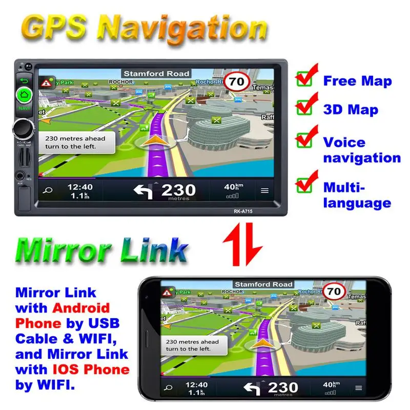 7 дюймовый автомобильный плеер Full HD 1080P 2DIN для Android 8 1 GPS навигатор с WIFI Bluetooth