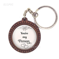 new hot sales cretive language wood keychain key ring with sweet nothing youre my person for couples