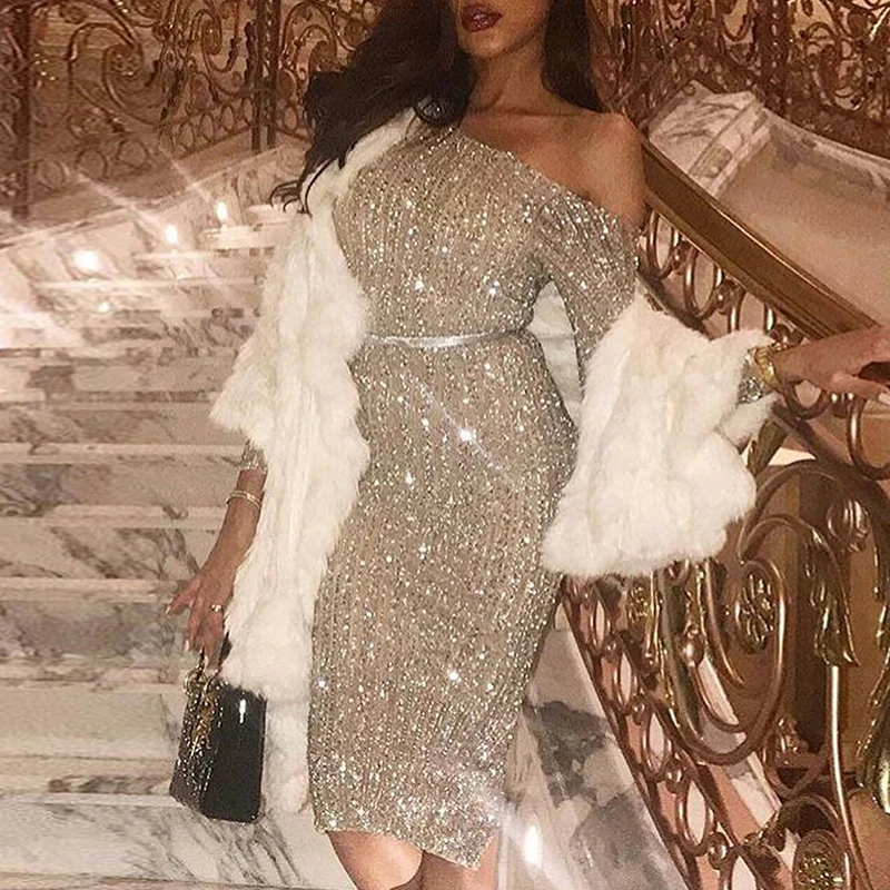 Модное женское облегающее платье с блестками сексуальные тонкие блестящие
