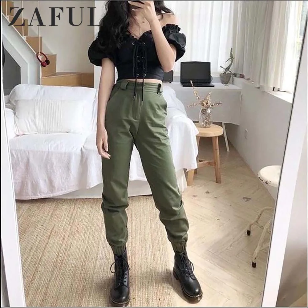 ZAFUL Женские брюки повседневные карманные брюки-карго для бега Брюки с широкими