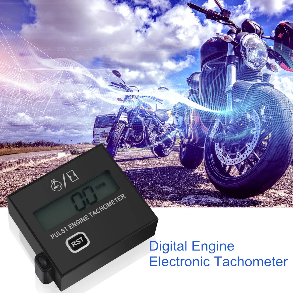 Digital Engine Tachometer Induction Pulst Tach RPM Hour meter  for Gasoline Motorcycle Chain Saw Mower 2/4 Stroke Waterproof