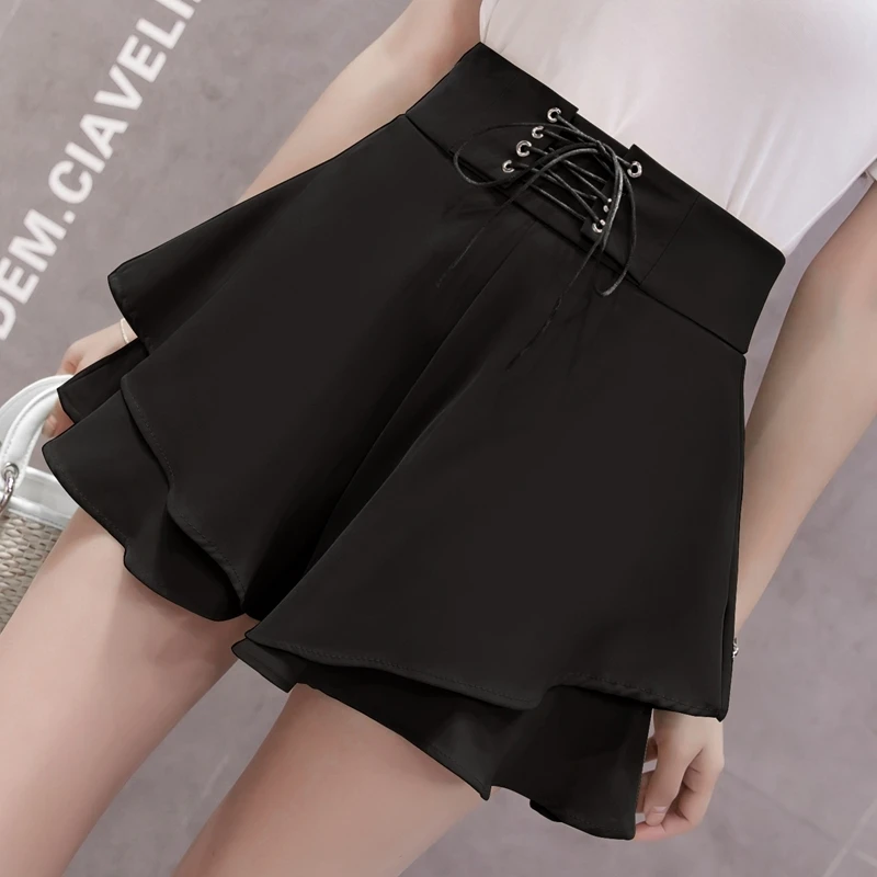 Высокая талия черные розовые женские шорты юбки 2019 летние пляжные широкие ноги