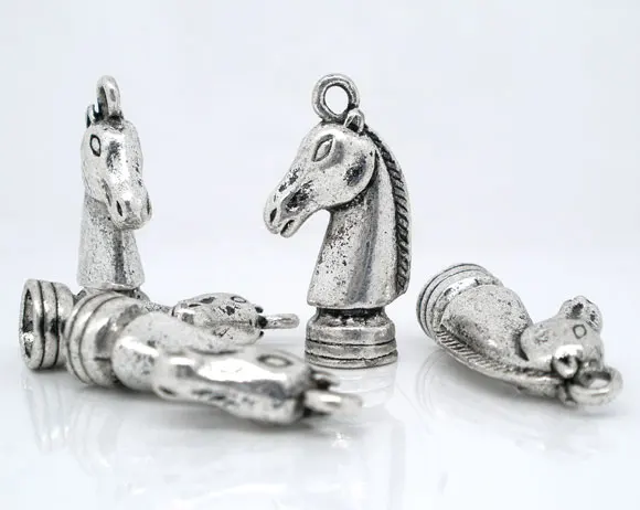 DoreenBeads 10 серебряных цветов 3D очаровательные рыцарские шахматные Подвески 27x8 мм