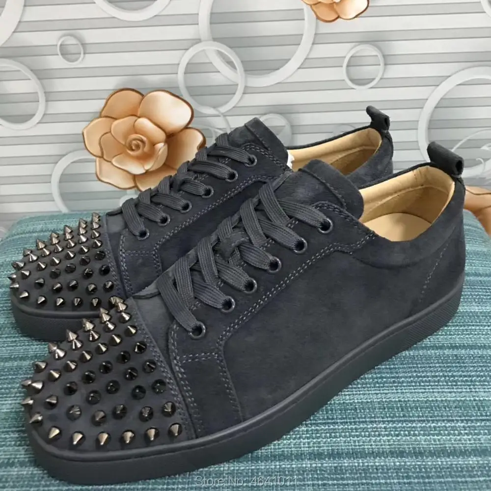 Cl andgz/спортивная обувь на шнуровке с красной подошвой; низкие мужские кроссовки из натуральной кожи серого цвета с заклепками спереди; повседневные кроссовки из коровьей кожи; лоферы на плоской подошве; обувь