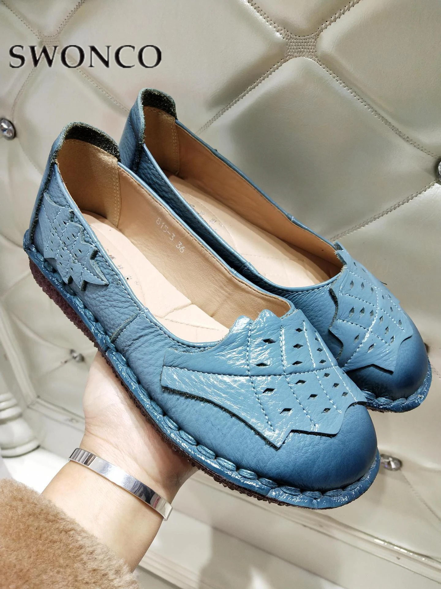 Мокасины SWONCO женские из натуральной кожи Нескользящие плоская подошва