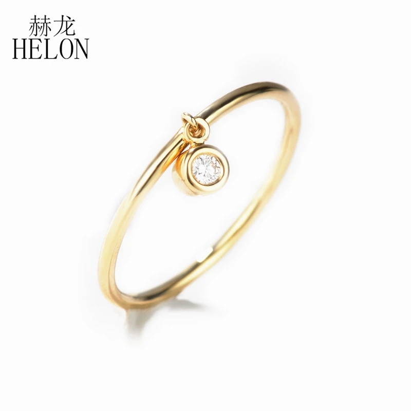 HELON Solid 14k желтое золото круглый SI/H 0.06ct натуральные Алмазы обручальные Обручальные кольца женские юбилейные вечерние ювелирные изделия