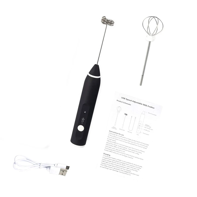 

Rechargeable Milk Frother Handheld 3-Speed Adjustable For Latte Coffee Cappuccino,Egg Mixer With 2 Whisks,Mini Blender An