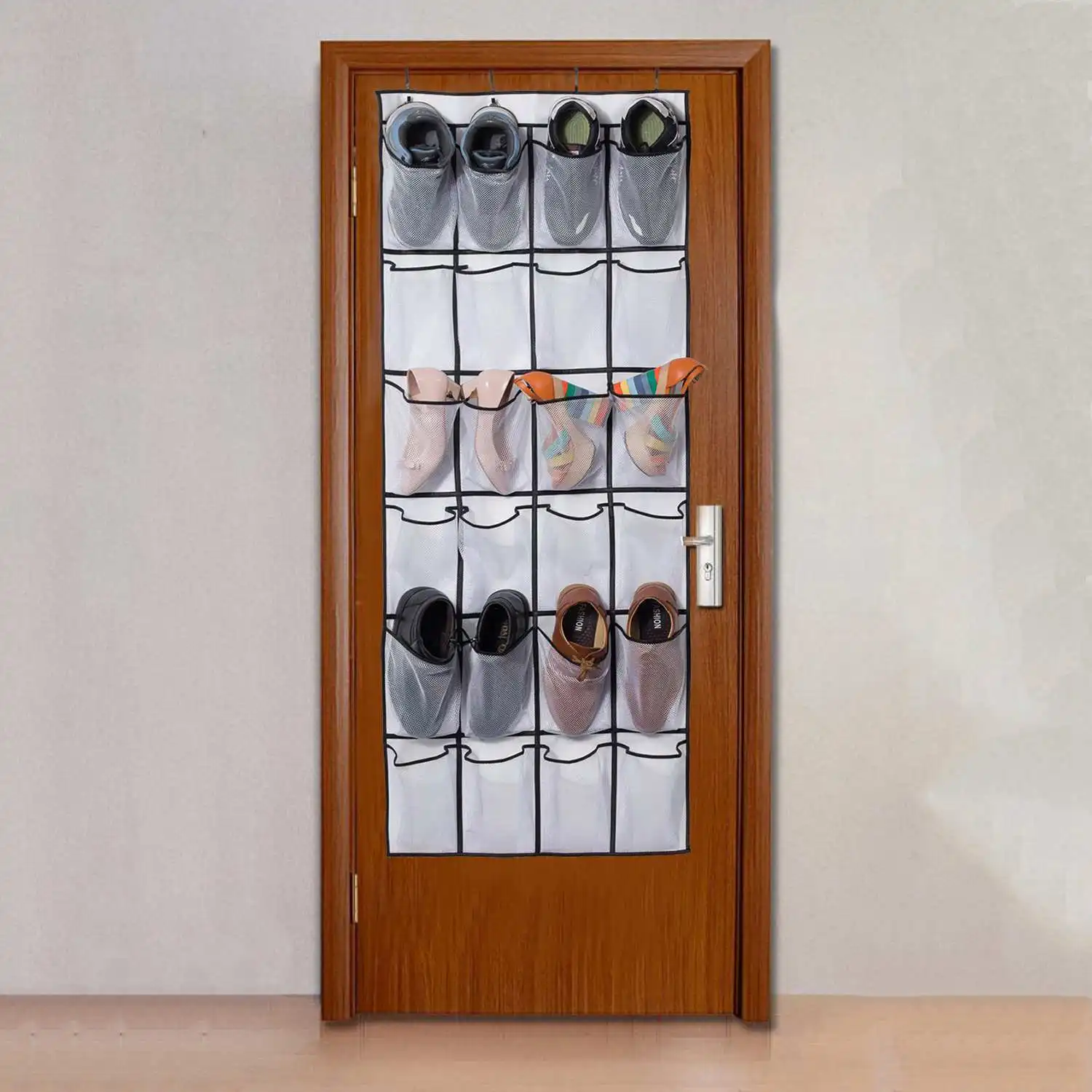 Промо-акция! Органайзер для обуви через дверь 24 больших сетчатых кармана белого
