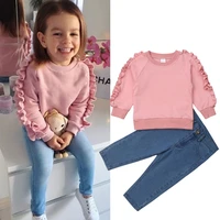 2pcs kids baby lovely girls toddler autumn cotton shirt tops tshirt denim jeans clothes set outfits