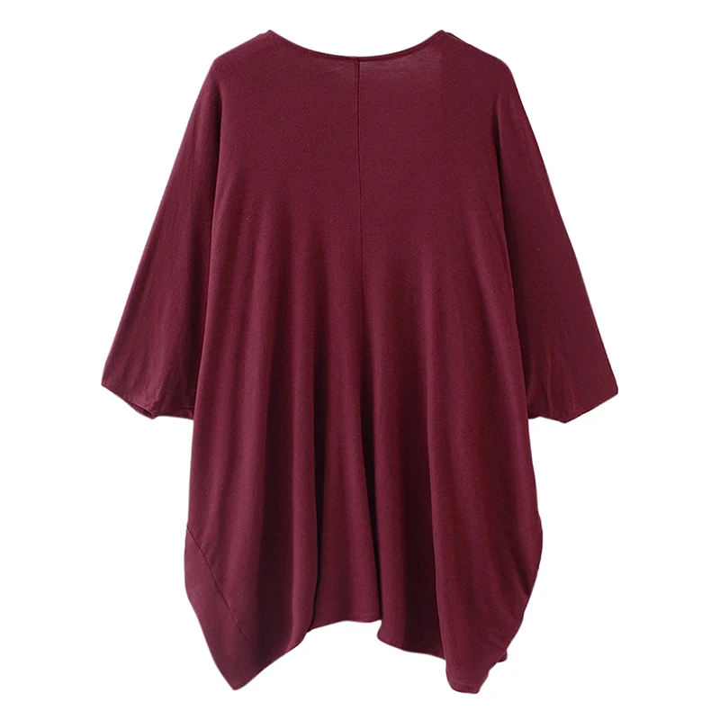 Casual Women Autumn Cotton Knitted Cardigan Solid Color Batwing Half Sleeve Asymmetric Open Front Plus Size Loose Thin Coat Cape |