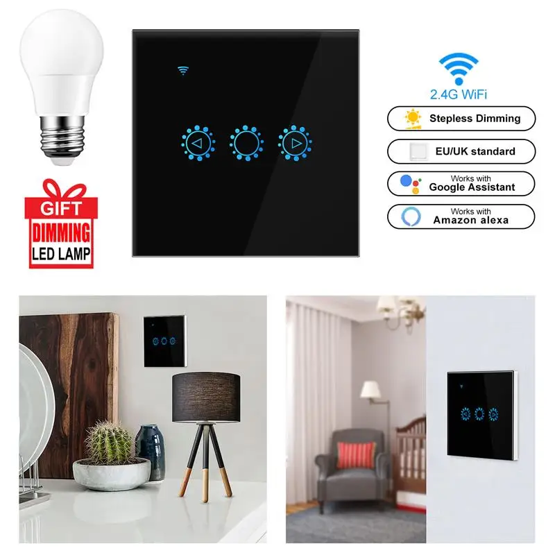 Выключатели со светодиодным индикатором 220V/110V Smart Wifi диммер сенсорный светильник