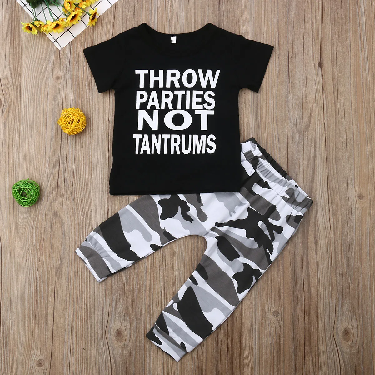 1-6Y Summer Toddler Kids Baby Boy Short Sleeve Letter Print Cotton T-shirt Tops Camouflage Pant Trouser 2PCS Boys Clothing Set |