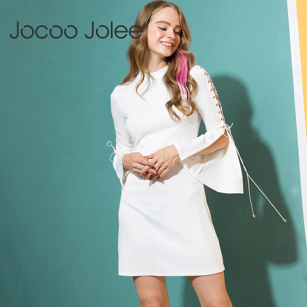 Jocoo Jolee 2018 Новое модное однотонное платье на шнуровке женское повседневное мини с
