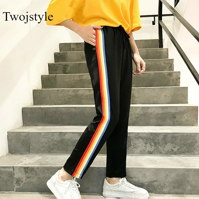 Twojstyle радужные полосатые боковые печатные тренировочные брюки 2018 весна лето