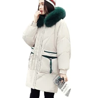 green large fur collar hooded 90 white duck down jacket fashion long paragraph parka winter jacket women warm feather jacket