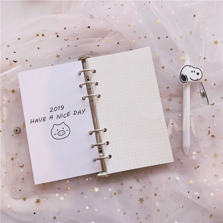 Ins Simple Super Cute Pig Hand Account Book A6 Loose-leaf Removable Grid Square Hand-book Planner Notebook For Girl Stationery | Канцтовары