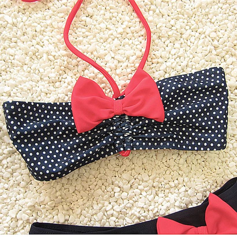 Baby girl bowknot&ampdot swimwear sweet 2 pcs sling tops+skirt students style beach pool wear ruffles swimming clothing 1-7Y | Мать и