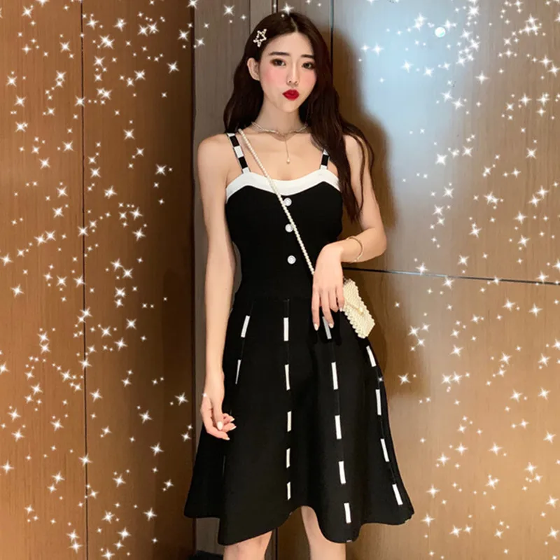 

Patchwork Camis Midi Dresses Girls Sexy Slim Stretchy Knitting Fit And Flare Tank Dress For Woman 2019 Summer