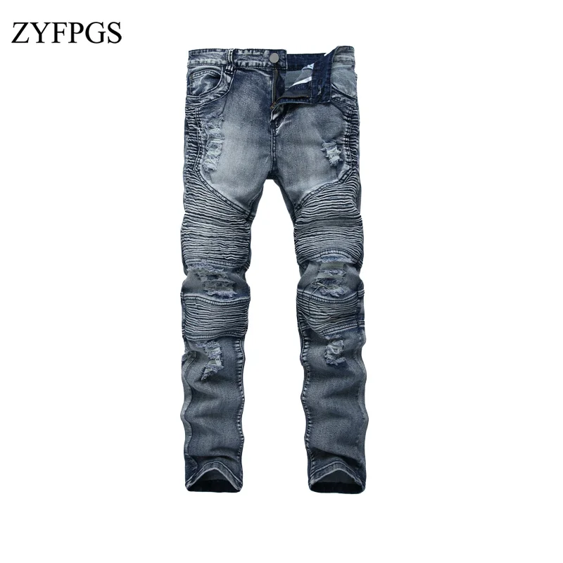 ZYFPGS Для мужчин рваные Levi's Зауженные Джинсы Эластичность отверстия прямо