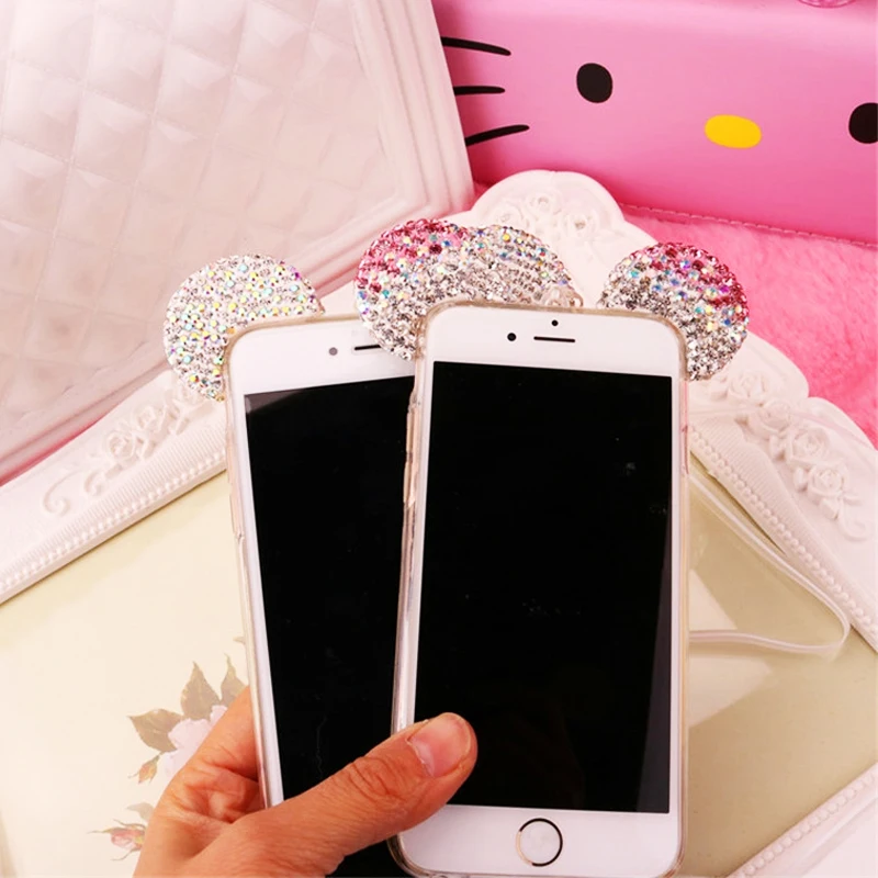 Блеск Минни ухо Микки Мауса ТПУ чехол для iPhone X 6 S Plus 8 7 Силиконовая задняя крышка