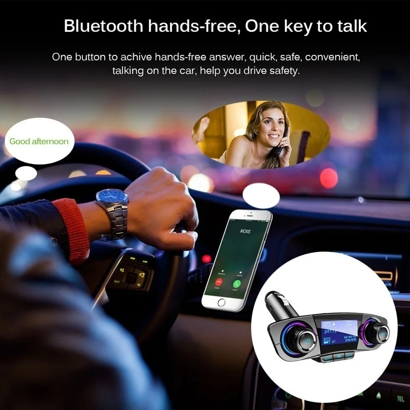 Автомобильное зарядное устройство с двумя USB портами FM передатчик BT06 Bluetooth