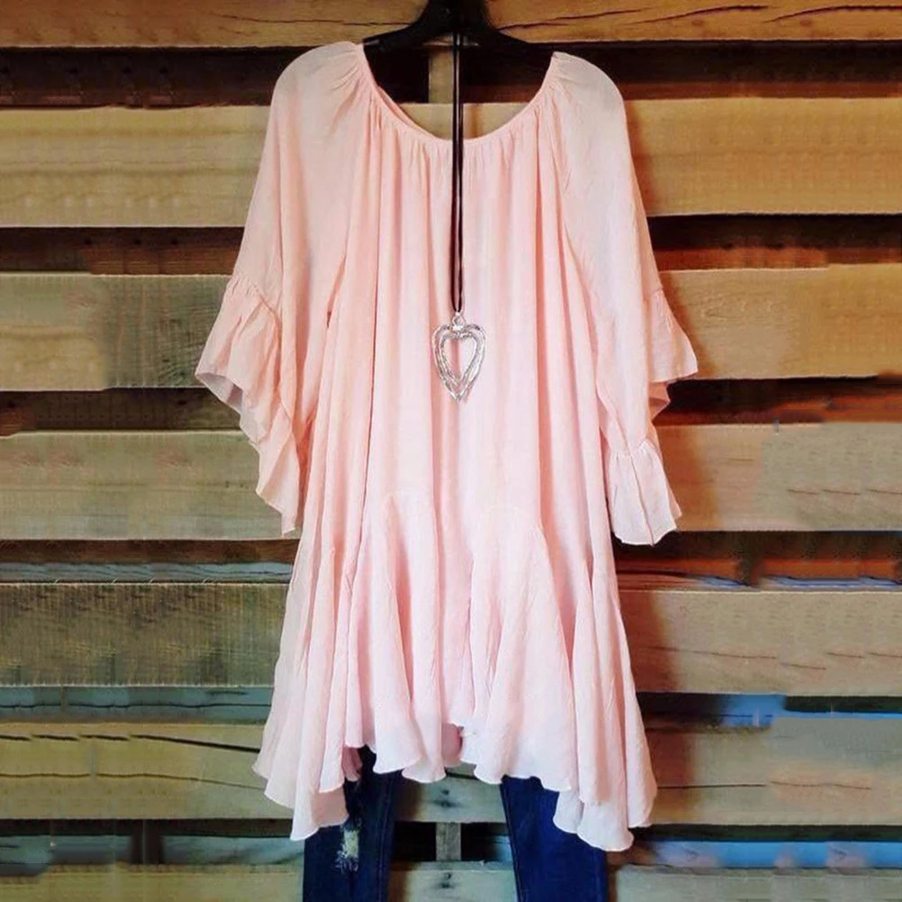 Women Summer Tunic Ruffle Irregular Casual Tops T Shirts Blouses Hem Fashion tshirt women 2019 | Женская одежда