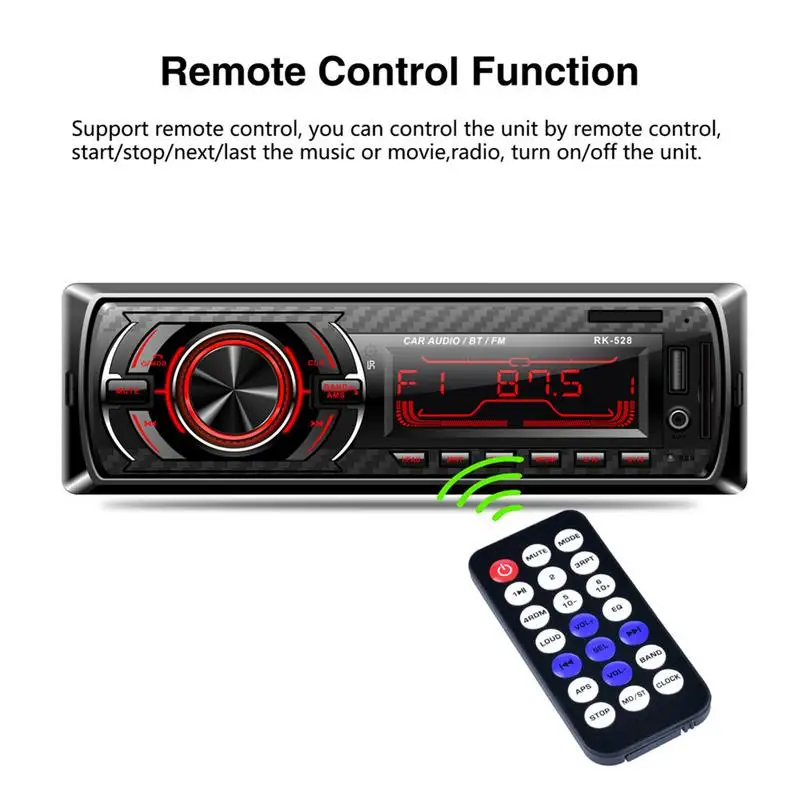 RK 528 12V Автомобильный MP3 плеер Bluetooth FM радио AUX USB 7 Цвет Подсветка|MP3-плеер для авто| |