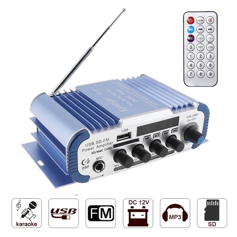 High quality RCA input/output socket And Av Cable Usb Sd Fm Professional Karaoke Amp For Car EU Plug Blue | Электроника