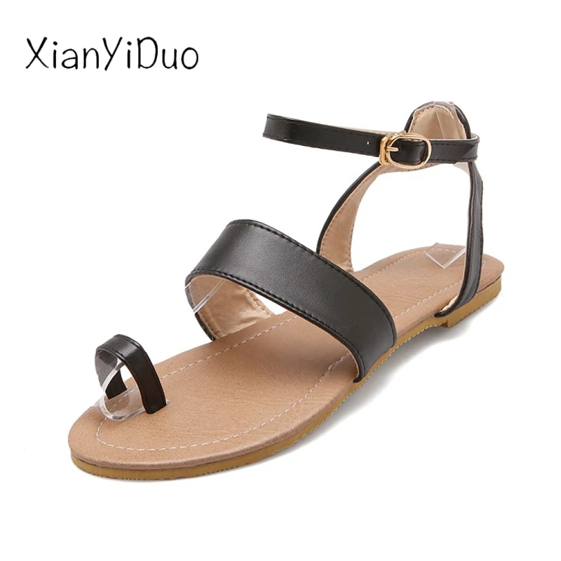 Xianyiduo/Модная женская обувь сезон лето босоножки на плоской подошве с ремешком и