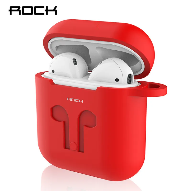 Rock силиконовый чехол для Apple Airpods Роскошный полный защитный с ремешком наушников