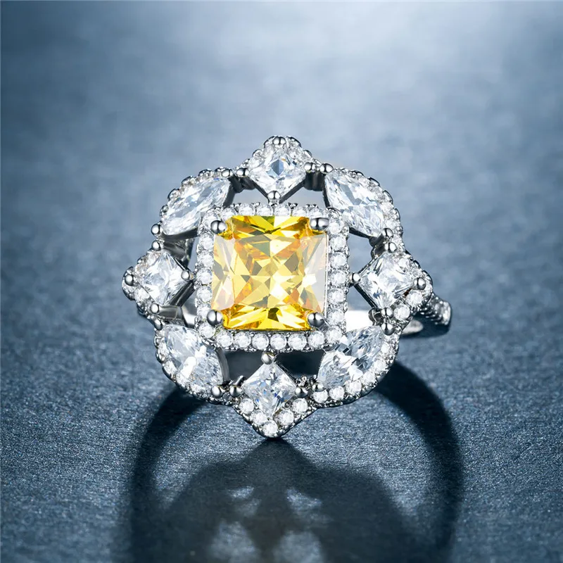Visisap Luxury Fascinating Square Zircon Ring Full Stone White Gold Color Accessories for Lady Wedding Wholesale Jewelry B1219 | Украшения