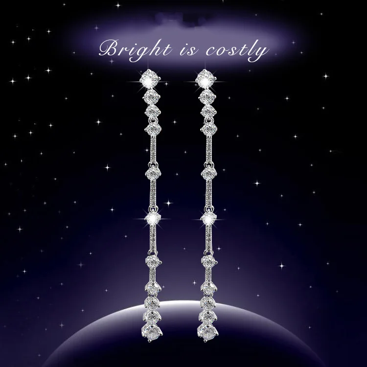 Серьги кисточки из серебра 925 пробы с австрийскими кристаллами темпераментные