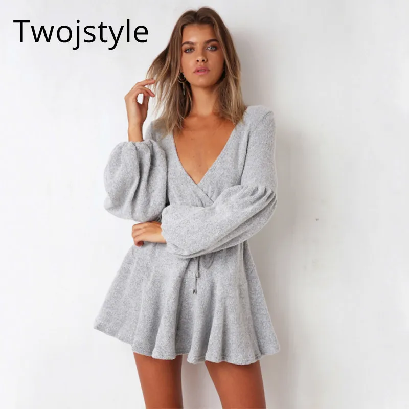 Twojstyle 2018 осень Для женщин хлопковое платье модные Высокая талия большой Размеры V