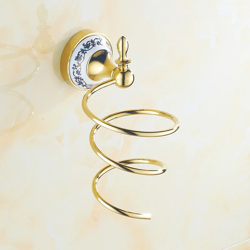 

Gold Brass Bathroom Hair Dryer Holder Wall Mounted Corner Storage Organizer Hair Dryer Rack Bathroom Shelf Accessories